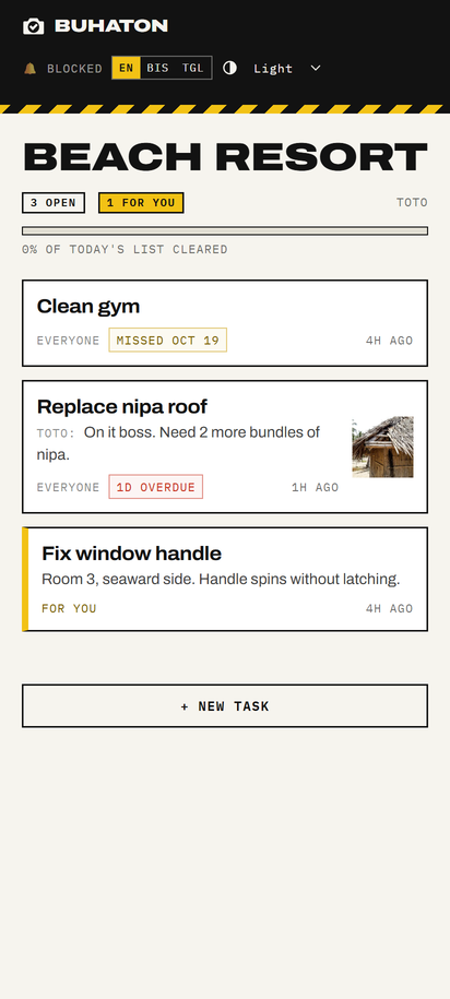 The crew's task list on their phone with a task marked for you